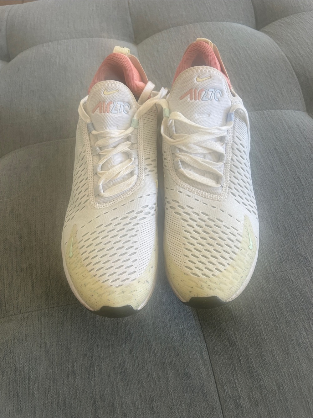 Nike Air Max 270 Sneakers - White with Pink and Pale Yellow Accents